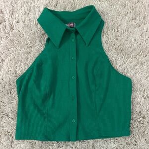 SOLD Urban Outfitters Green Sleeveless Crop Top with Collar